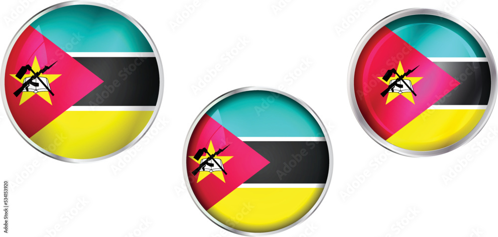 Round national flag pin of Mozambique.Circular vector flag of Mozambique Round national flag pin of Mozambique.Circular vector flag of Mozambique
