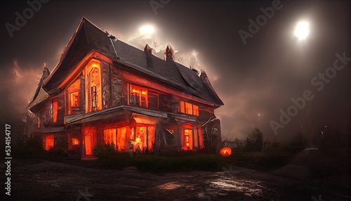 Scary Halloween house. Ai generated Image