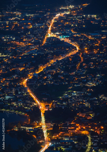 the cities near lecco with the blue hour lights - April 2022.