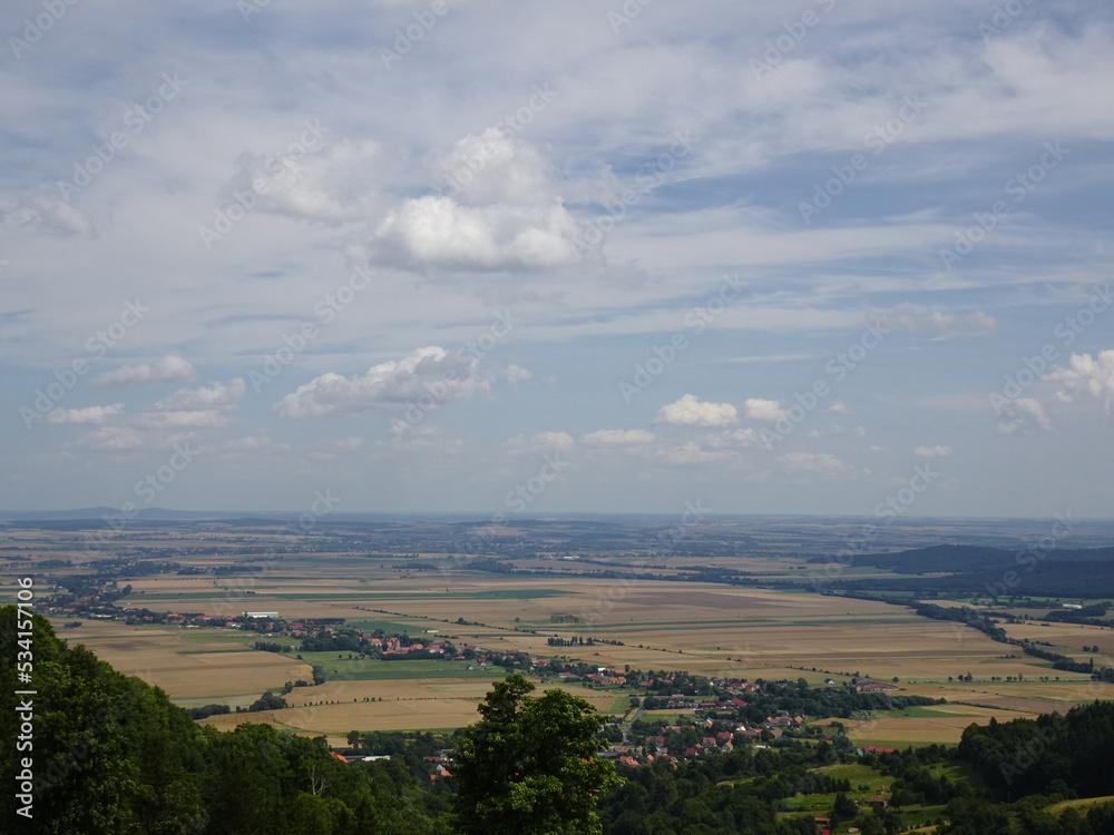 Fototapeta premium A beautiful panorama of the mountains from the top, the highest in Europe, the historic Fortress - The Srebrna Góra Stronghold is a unique cultural heritage site in Europe .