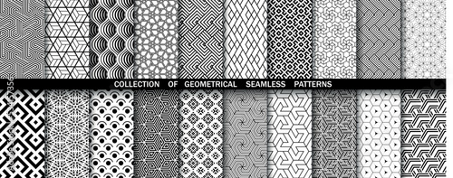 Geometric set of seamless black and white patterns. Simpless vector graphics