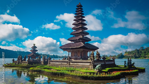Pagoda on water in Pura Ulun Danu Beratan temple in Bali
