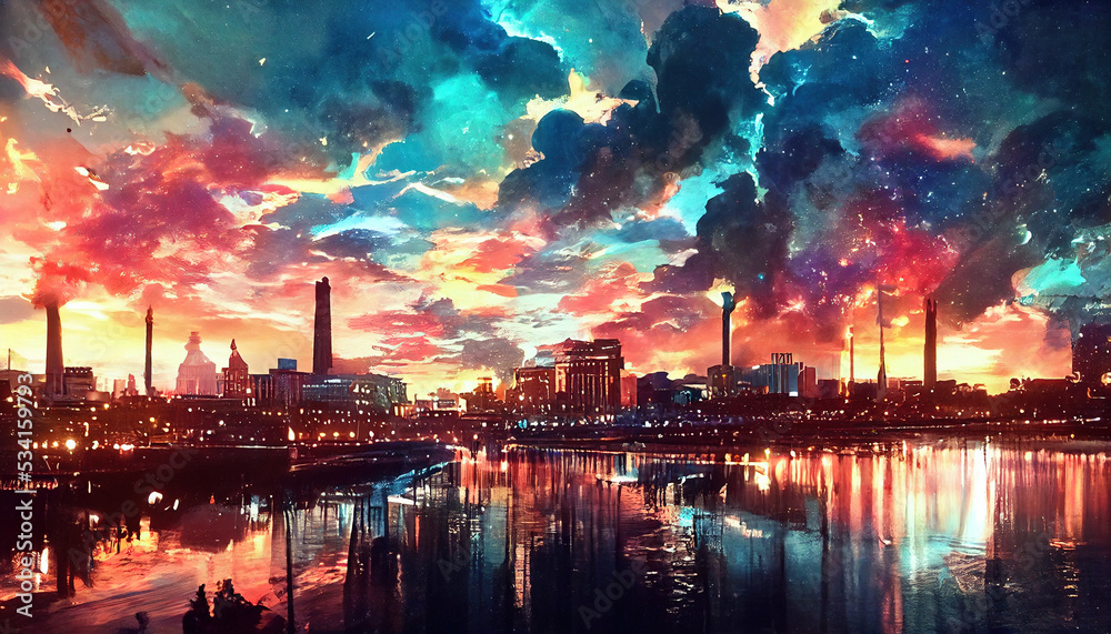 Creative Sunset Landscape Background Art Illustration