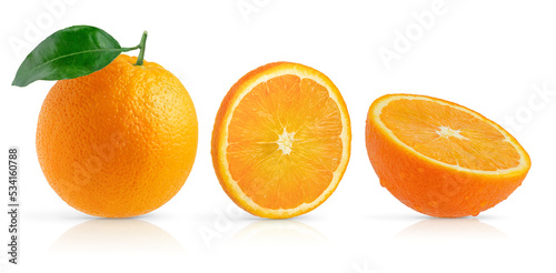 Orange fruit set isolated on white background.
