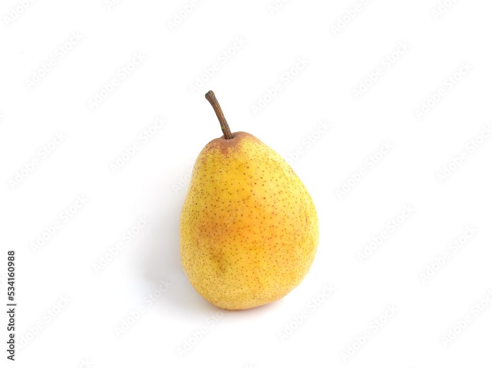 Delicious juicy yellow pear close-up isolated on white background Delicious juicy yellow pear close-up isolated on white background