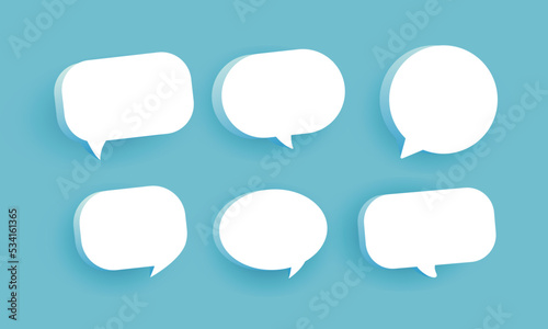 Beautiful design of six speech bubbles on a pastel blue background