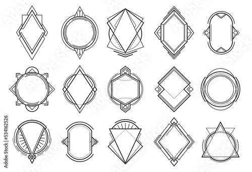 Geometric boho tattoo art, abstract tribal sacred geometry vector icons. Ethnic boho ornaments or tattoo line patterns, mystic Native American and Indian symbols of arrow, triangle and circle