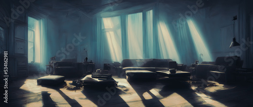 Artistic concept painting of a beautiful living room interior, background illustration.