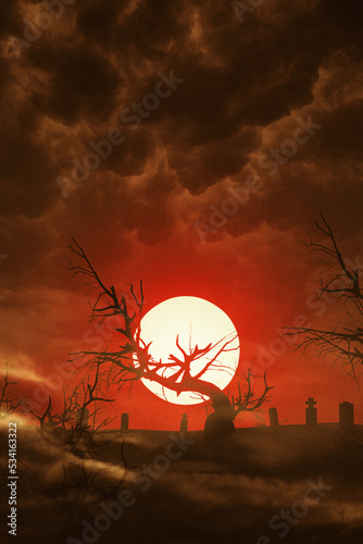 old tree in spooky graveyar...