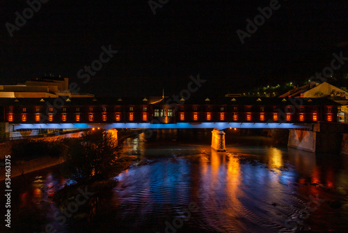 The covered bridge in Lovech at night time © nikolay100