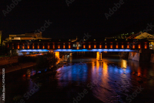 The covered bridge in Lovech at night time © nikolay100