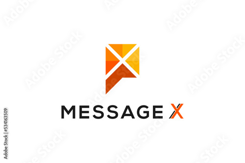 Message icon symbol with slice X letter logo design technology illustration P letter initial