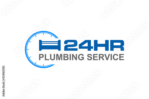 Plumbing logo 24 hours service time clock symbol industry pipe 
