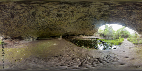 360 image of Krushunski waterfalls with turqoize waters and beautiful ecosystem photo