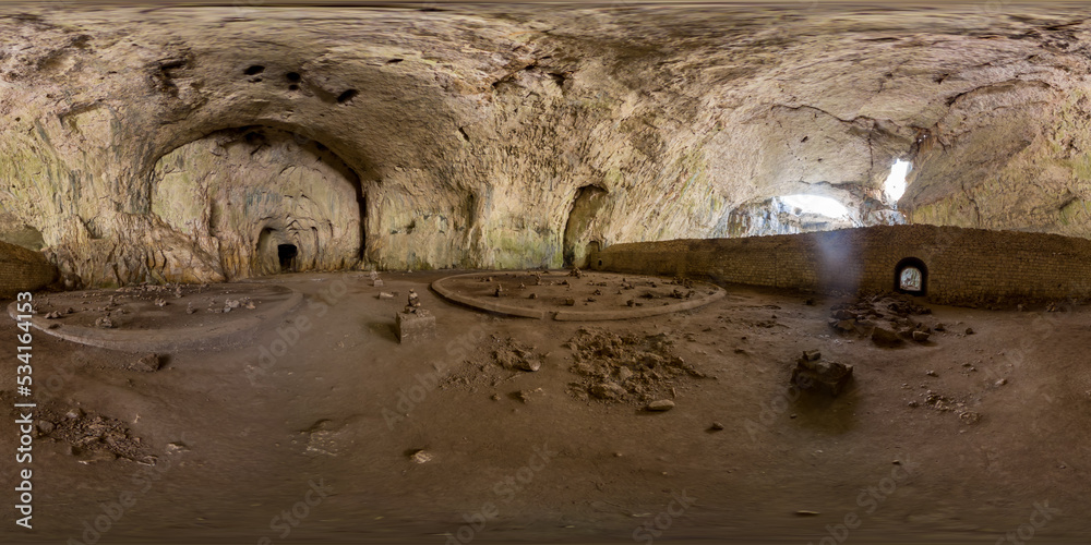 Obraz premium 360 image of Devetashka cave with holes on the ceiling