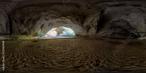 360 image of Devetashka cave with holes on the ceiling