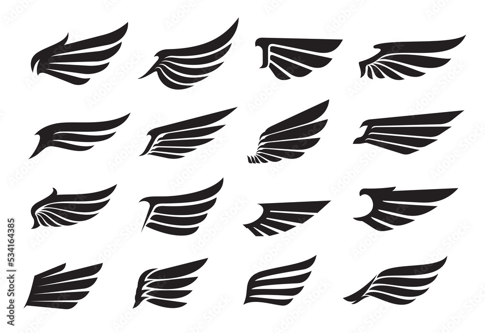 Naklejka Eagle wing icons, angel wing tattoo and bird feather