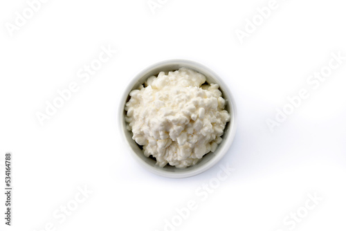 Fresh cottage cheese isolated on white background. Top view.