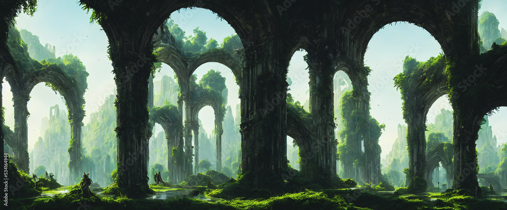 Naklejka premium Artistic concept painting of a beautiful fantasy temple, background illustration.