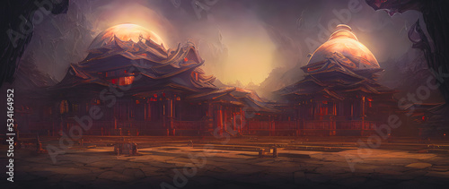 Artistic concept painting of a beautiful fantasy temple, background illustration.