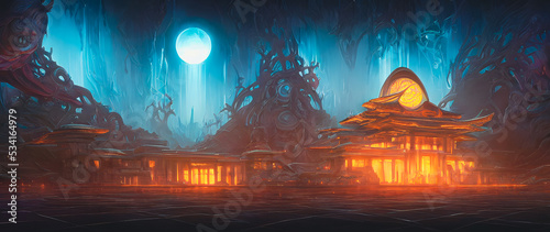 Artistic concept painting of a beautiful fantasy temple, background illustration.