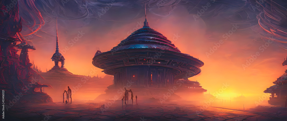 Artistic concept painting of a beautiful fantasy temple, background illustration. Artistic concept painting of a beautiful fantasy temple, background illustration.