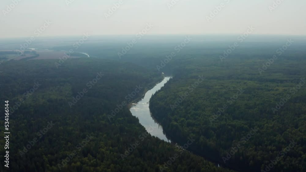 Aerial view of the river in the forest Aerial view of the river in the forest