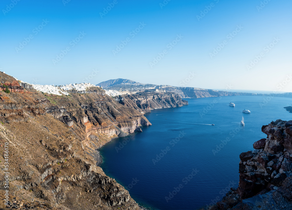 Caldera of world-famous Santorini volcanic Island. Cyclades of Greece.