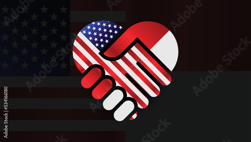 Indonesian and american flags in love handshake. Two Flags Together. Suitable use to indonesian american event