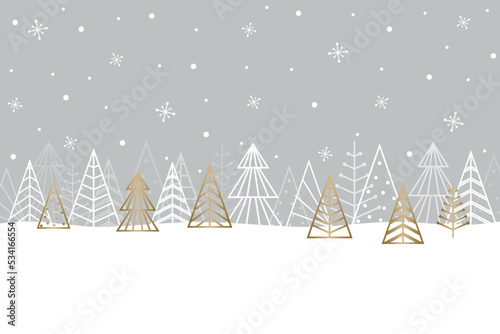 Concept of Christmas greeting card with golden trees. Vector illustration