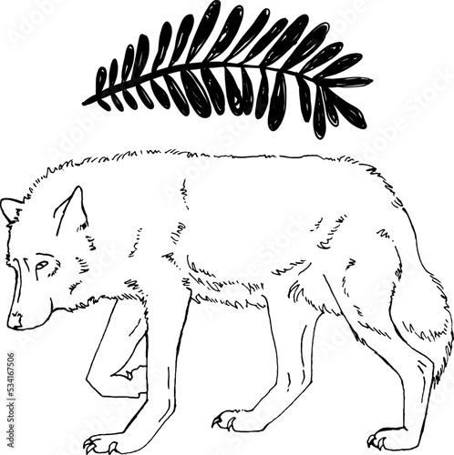 Hand Drawn Animal and branch in black and White