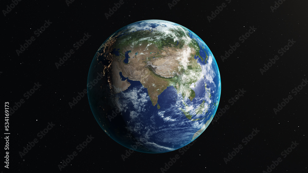 Satellite view of earth with Zoom in on India from space