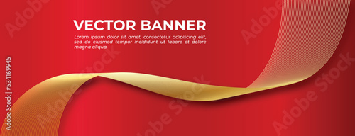Red Golden Abstract Strip Wave Banner Design.eps