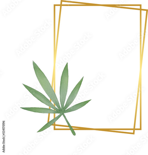 Rectangle Gold Border Frame with Leaf
