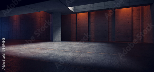 Tableau sur toile Car Hangar Garage Studio Rough Concrete Cement Asphalt Realistic Tunnel Corridor