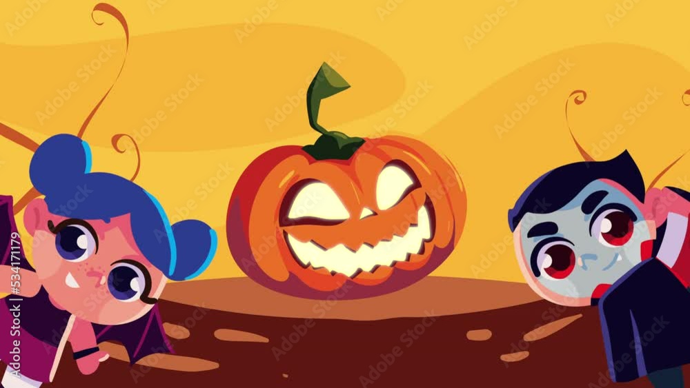 halloween animation with kids couple disguised halloween animation with kids couple disguised