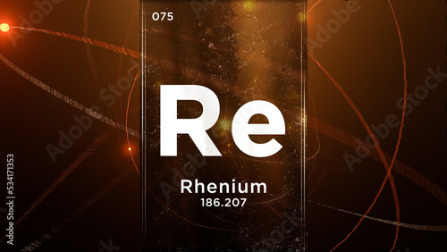 Rhenium (Re) symbol chemical element of the periodic table, 3D animation on atom design background