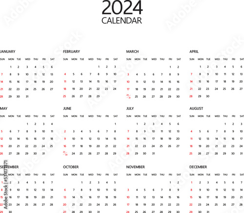 The Calendar 2024 template vector. Vector illustration