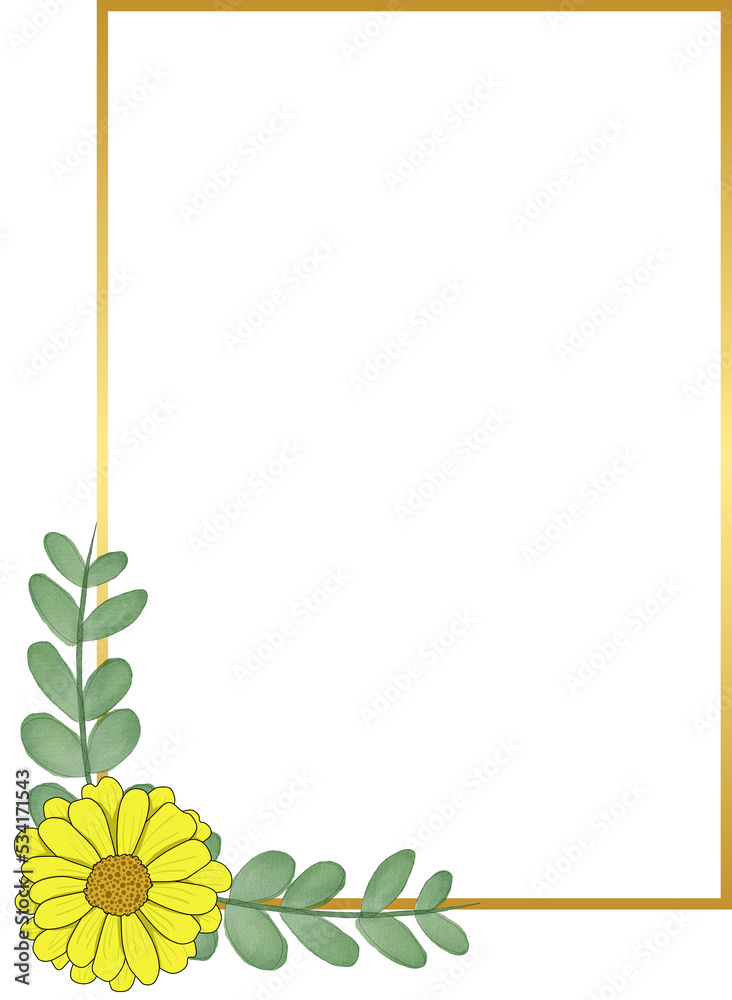 Obraz premium Rectangle Gold Frame with Flower and Leaf