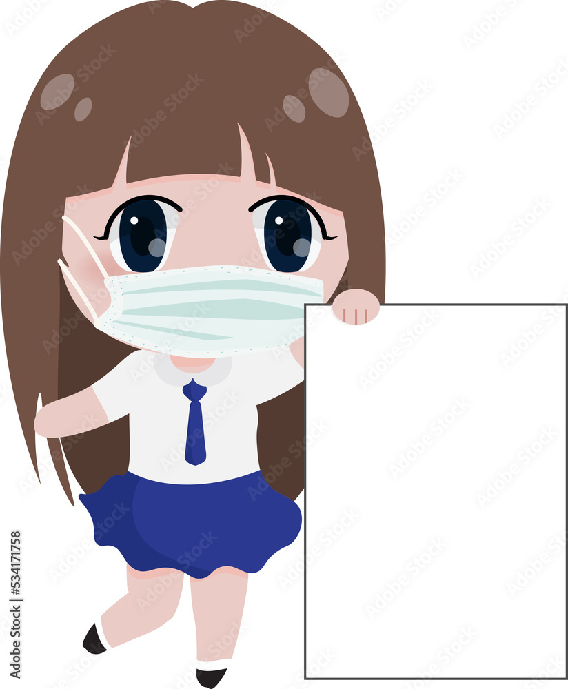 happy kids in student uniform clothes wear medical face mask holding banner for back to school concept flat style happy kids in student uniform clothes wear medical face mask holding banner for back to school concept flat style