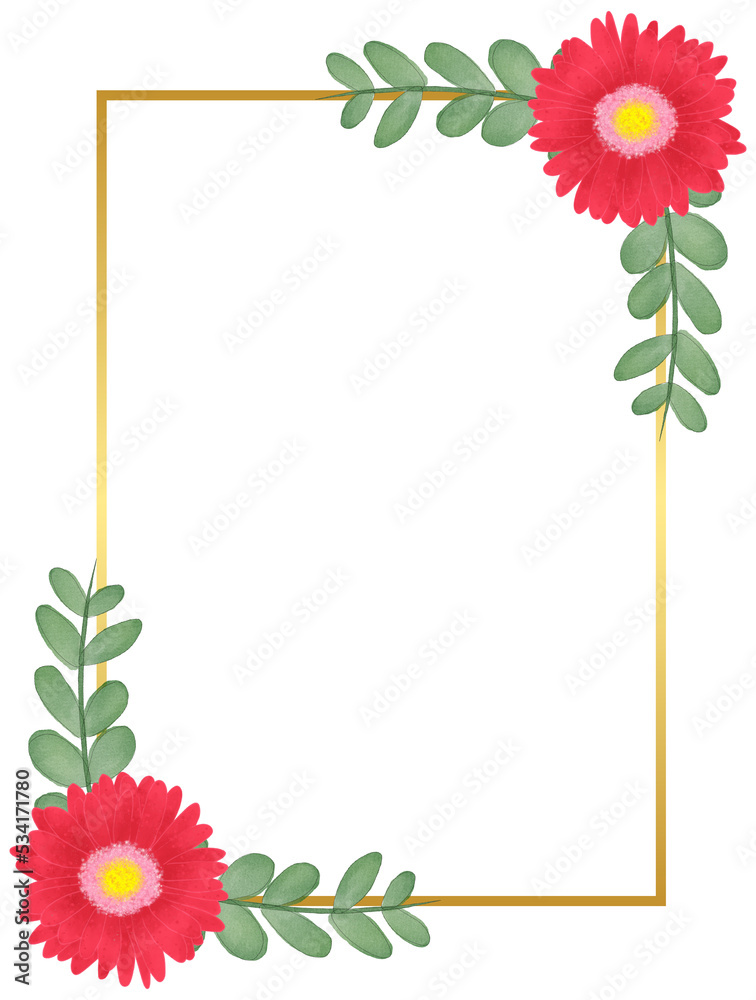 Obraz premium Rectangle Gold Frame with Flower and Leaf