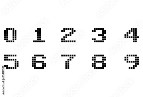 Conjunto de números. Dígitos 1, 2, 3, 4, 5, 6, 7, 8, 9, 0 en fuente de juegos de arcade de estilo retro