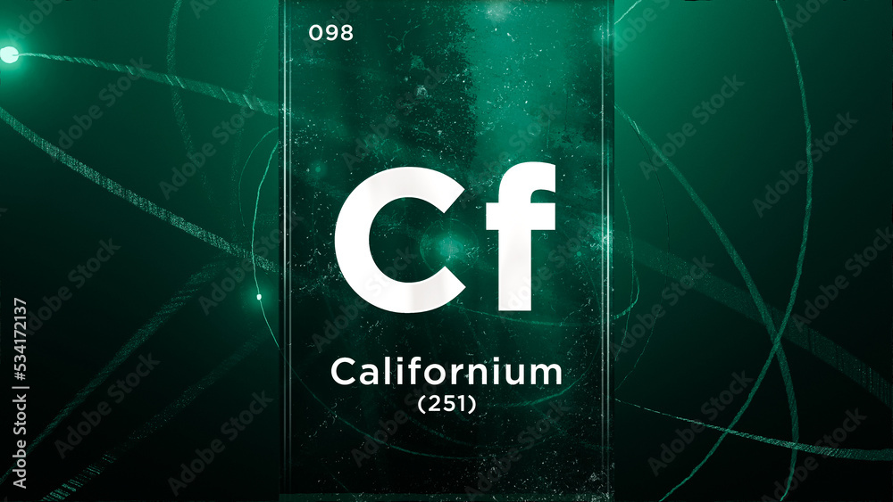 Californium (Cf) symbol chemical element of the periodic table, 3D ...