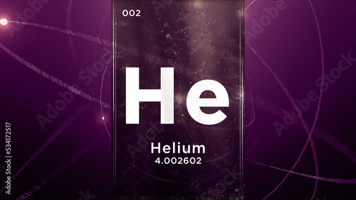 Helium (He) symbol chemical element of the periodic table, 3D animation on atom design background