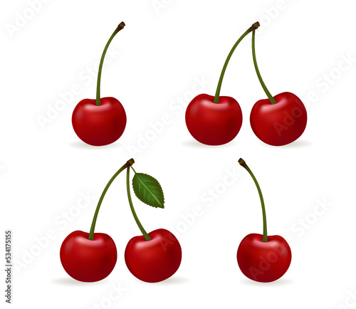 Set of ripe cherries isolated on white background