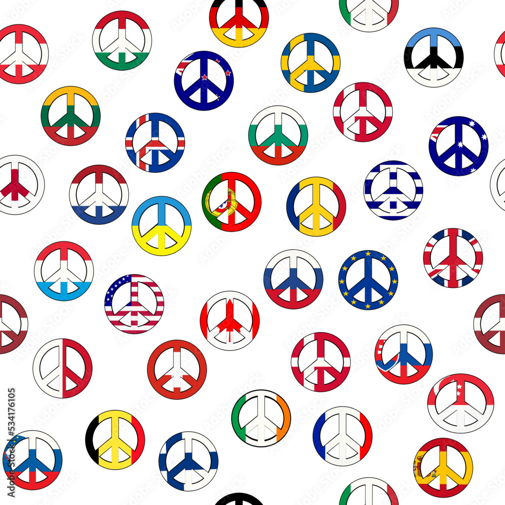 Peace symbol with flags of different countries from the world, seamless pattern Peace symbol with flags of different countries from the world, seamless pattern