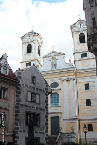 old houses and church (St.-Ulrichs-Kirche) at St.-Ulrichs-Platz in vienna (austria)