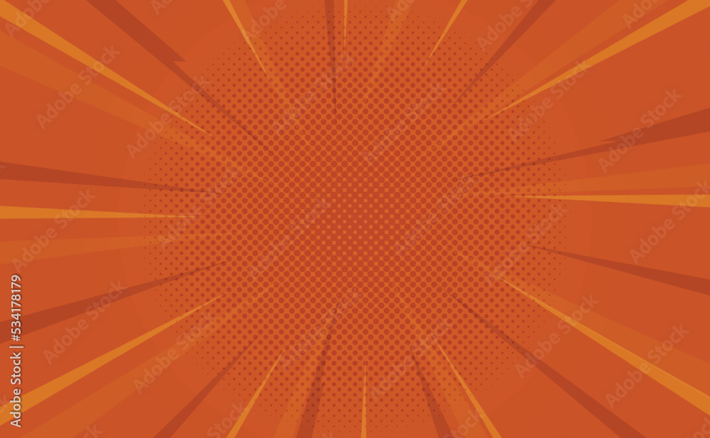 Fototapeta premium Sunburst pop art red comics book halftone background