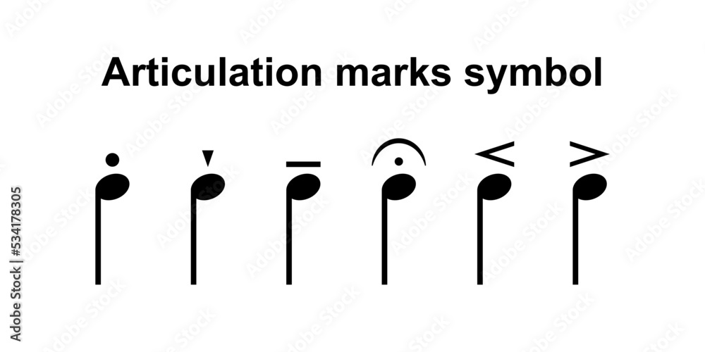 Articulation marks symbol musical notation vector isolated on white background. Music notes. Articulation marks symbol musical notation vector isolated on white background. Music notes.