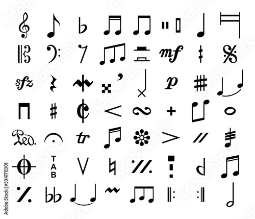 Complete musical notes set vector isolated. Musical notation. Music symbol photo